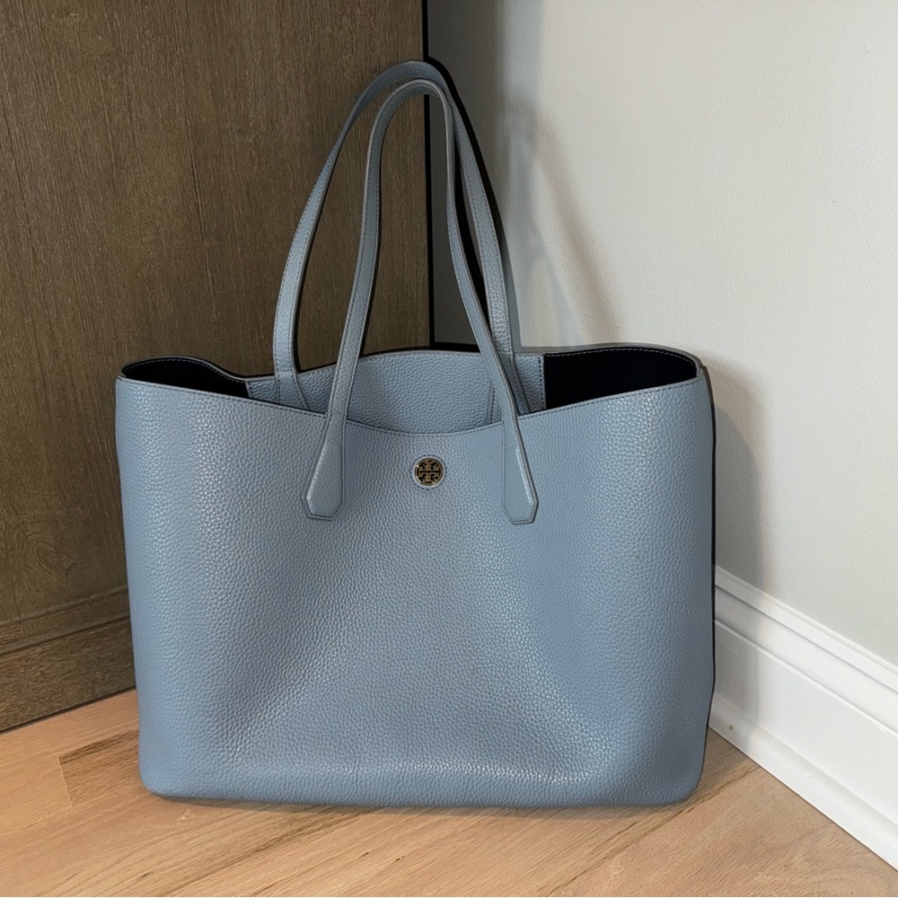 Tory Burch Blue Leather Tote Bag